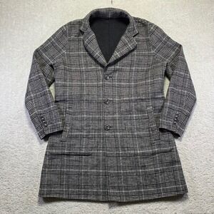 7 For All Mankind Womens Plaid Wool Blend Coat Jacket Reversible Gray L/XL???